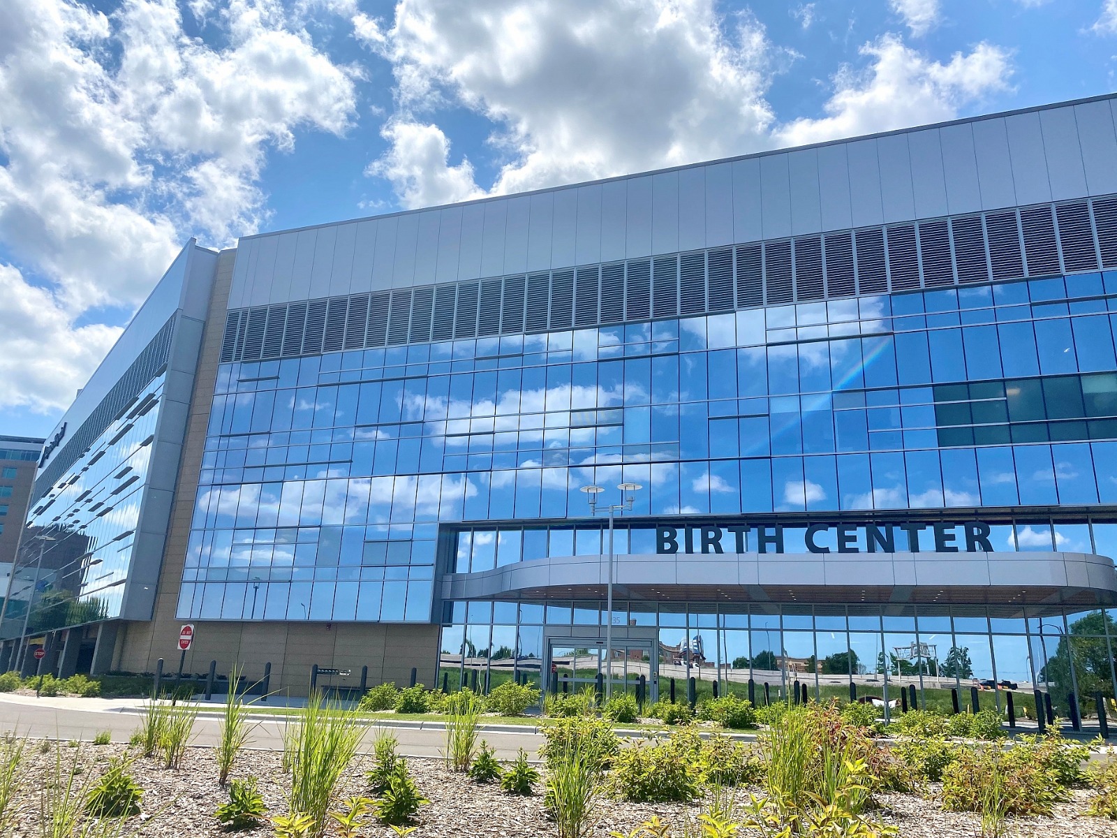 Reflective curtain wall glazing at a regional hospital birth center